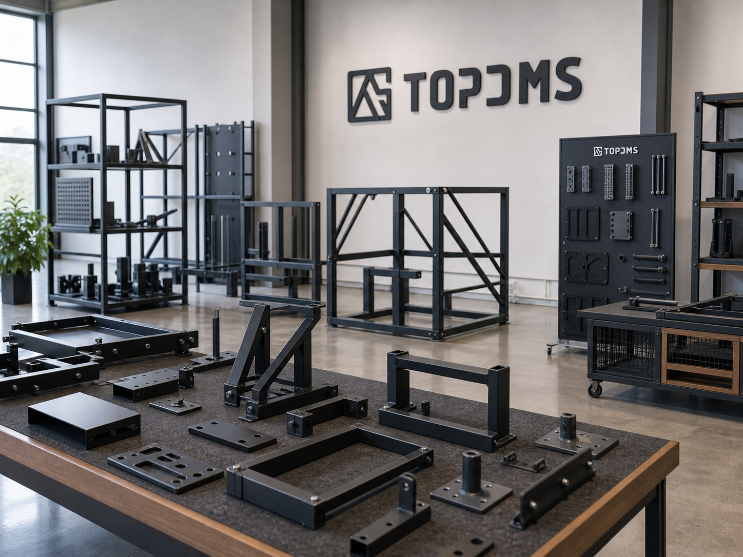 Custom powder-coated metal structural frame and welded assembly