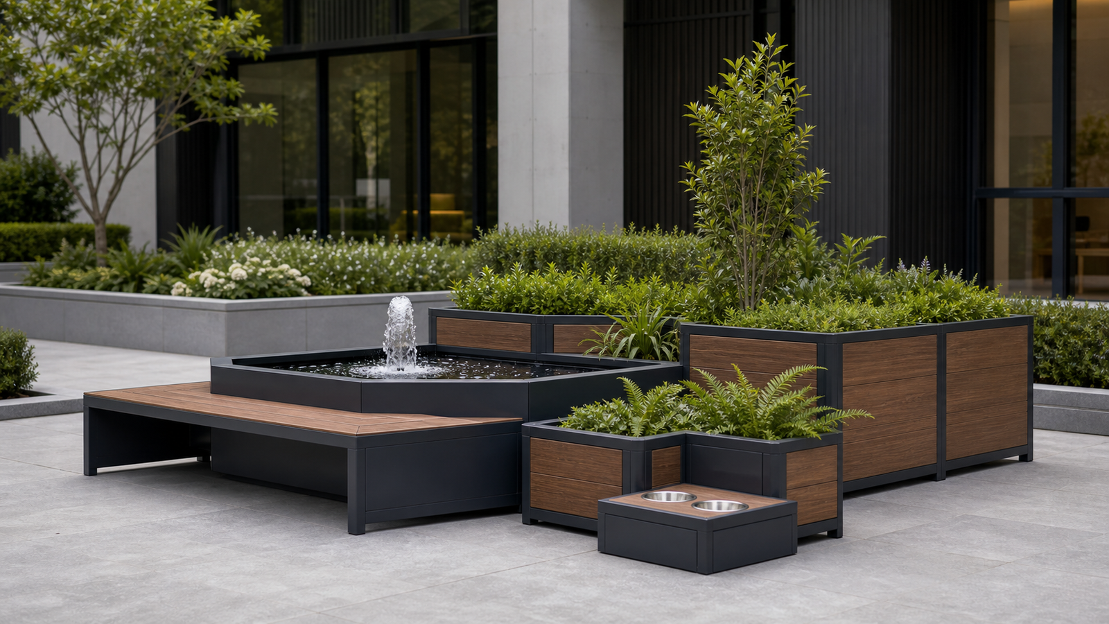 TOPDMS modular garden fountain and planter product scene