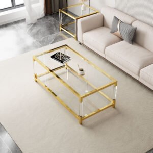 Modern minimalist style gold metal frame with acrylic leg coffee table