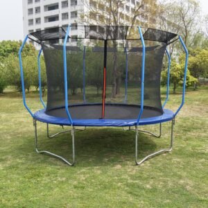 Round Trampoline 8FT 10FT 12FT 14FT 16FT, Recreational Trampolines with Enclosure Net, Outdoor Anti-Rust Trampolines for Kids and Adults